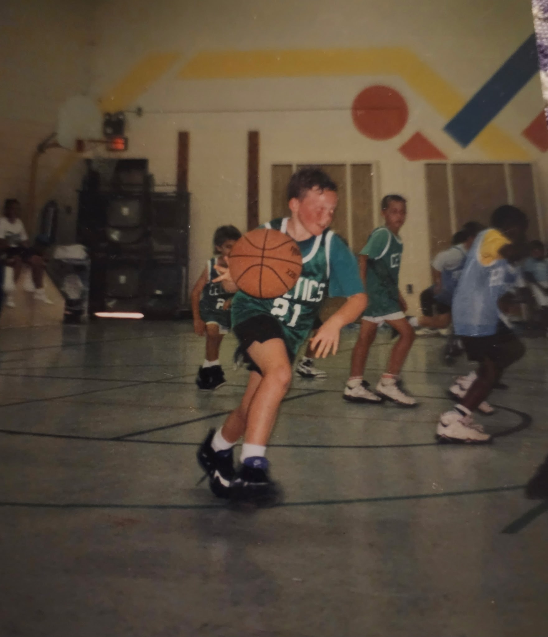 A young Sean O'Hara in a Celtics jersey